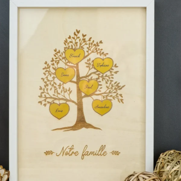 Arbre généalogique personnalisé coeurs dorés : un hommage brillant à votre famille