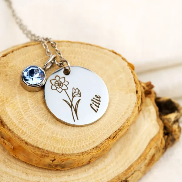 Collier personnalisé fleur et pierre de naissance