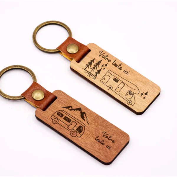 Porte-Clés personnalisés en bois - Camping-caristes - Lot de 25