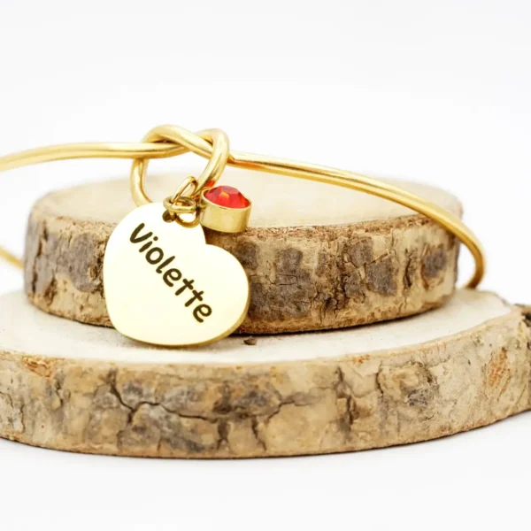 Bracelet Jonc en Inox Plaqué avec Nœud et Cœur Personnalisé